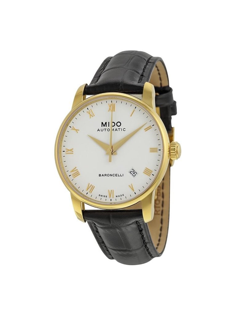 Nwt Mido Baroncelli Ii Automatic White Dial Black Leather Mens Watch